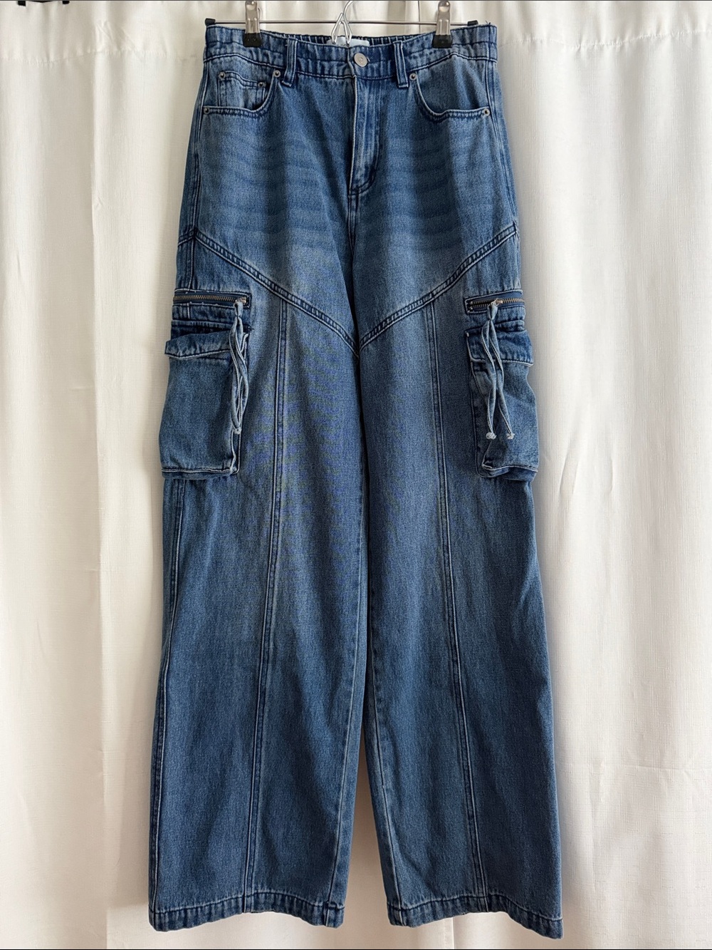 Fashion Nova Women's Blue Boot-Cut Cargo Jeans